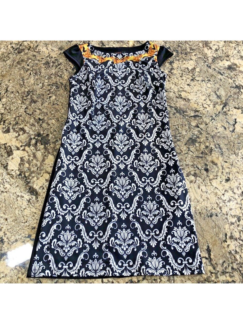 Size 8 Samsara Womens Dress Black And White Mixed Print Stretchy Casual Formal